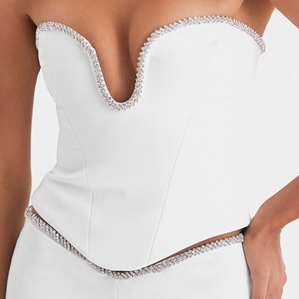 Mistress Rocks Ivory Crystal Trimmed Corset